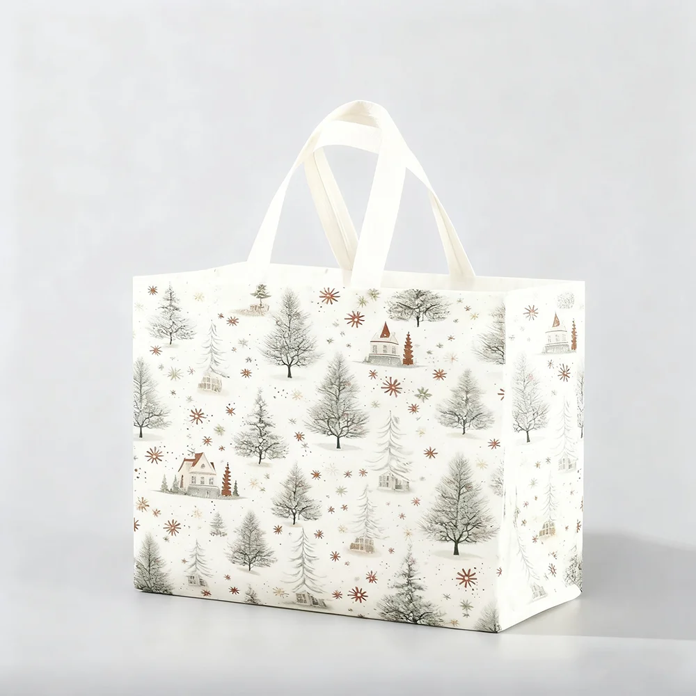 Christmas Gift Bag Santa Snowflake Tote Bags Candy Gift Packaging Bag Thickened Non-woven Printed Waterproof Bags Xmas Gift