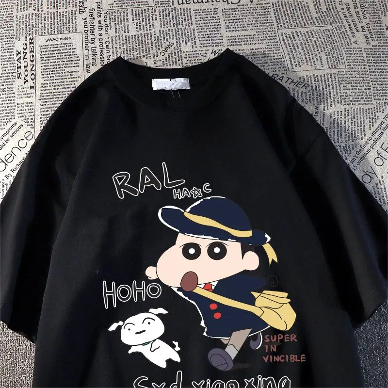 Kawaii Anime Crayon Shin Chan Short Sleeve Bandai Cute Cartoon Creative T Shirt Men Women Summer Casual Slimming Loose Top