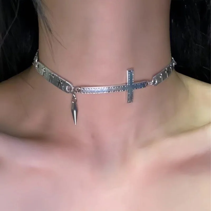 Inverted cross Choker,punk jewelry,Gothic, Design sense,rivets,Cool,rock,high-end,hippie accessory,Cross Charm,Choker For Women