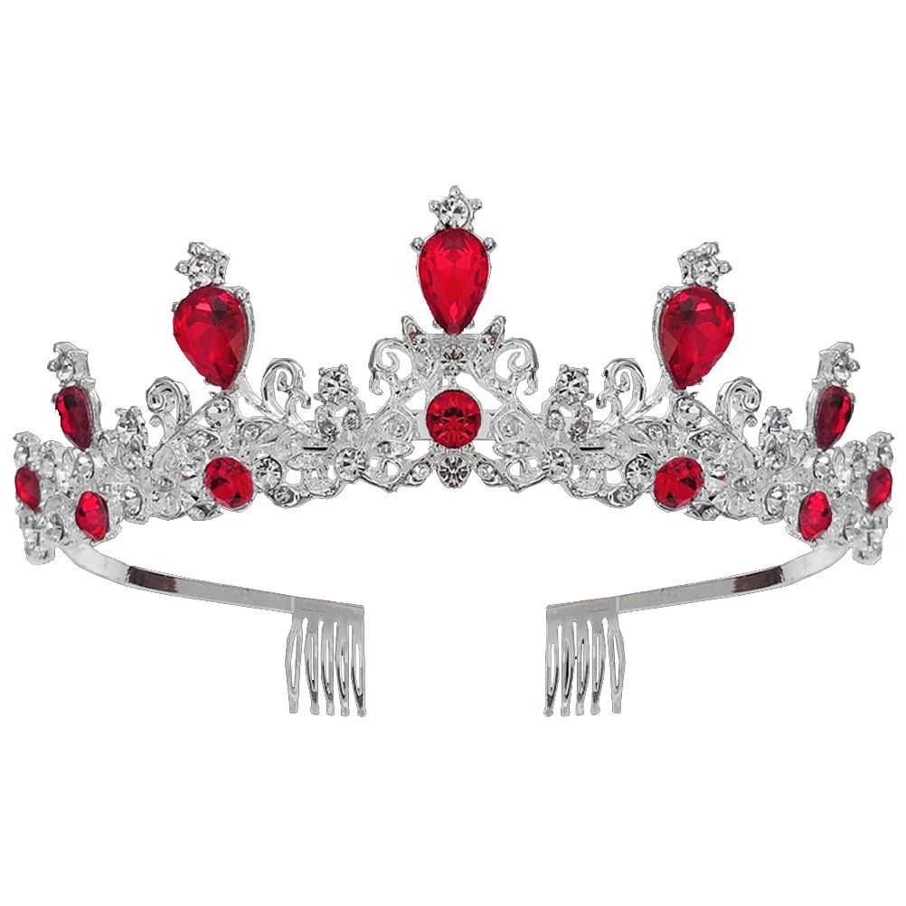 

Wedding Crown Comb Red Rhinestone Hair Hoop For Bride Bridal Crown Fashion Women Hair Accessory Party Event Decoration