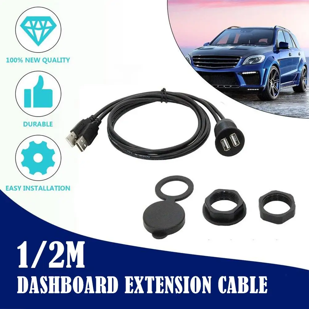 1M RV Dual USB 2.0 Extension Cable  Panel Mount Circular Connector for Car Boat RV Dashboard Instrument Use (Without Holder)