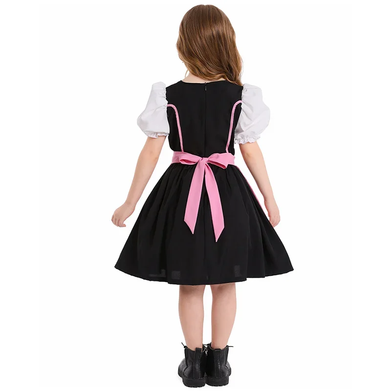 Kids Bavarian Oktoberfest Party Dress Children's Girl Beer Festival Plaid Dirndl Dress Kids Maid Cosplay Apron Outfit