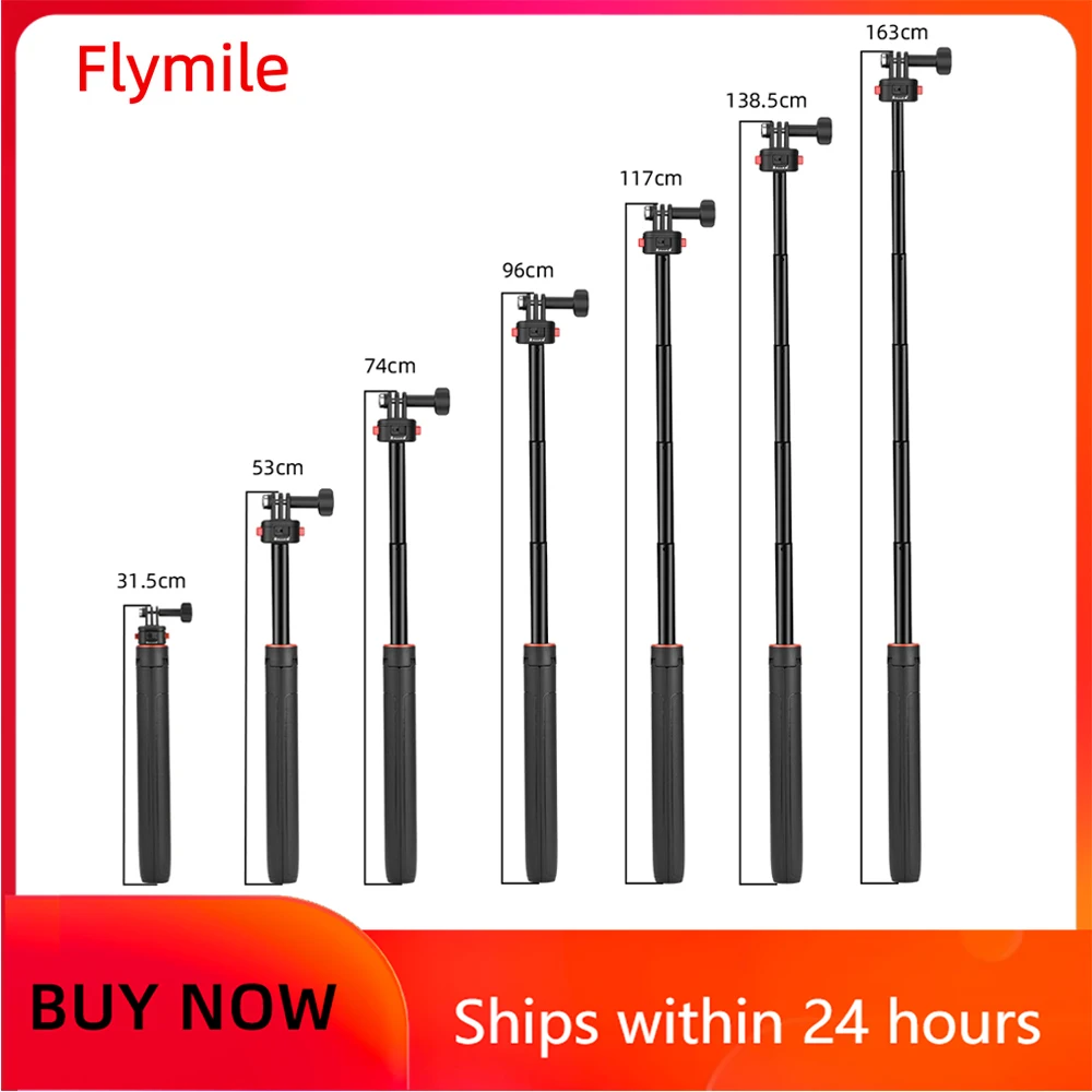 Flymile Tragbares Stativ 31,5–163 cm verstellbarer Selfie-Stick für GoPro Hero 12 11 10/Insta360 X4 X3/DJI Pocke 3/Action 5 Zubehör