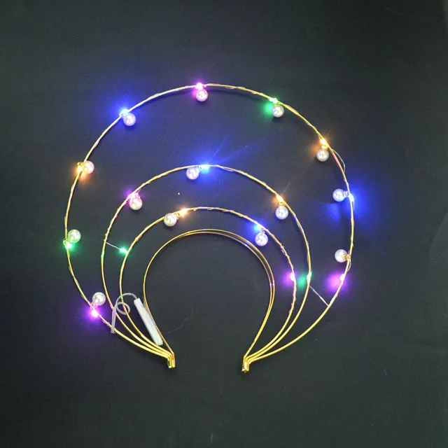 LED Light Up świecące kobiety dziewczęta perła anioł Bridal srebrzyste złoto Halo pałąk bogini korona sesja zdjęciowa pasmo włosów Halloween