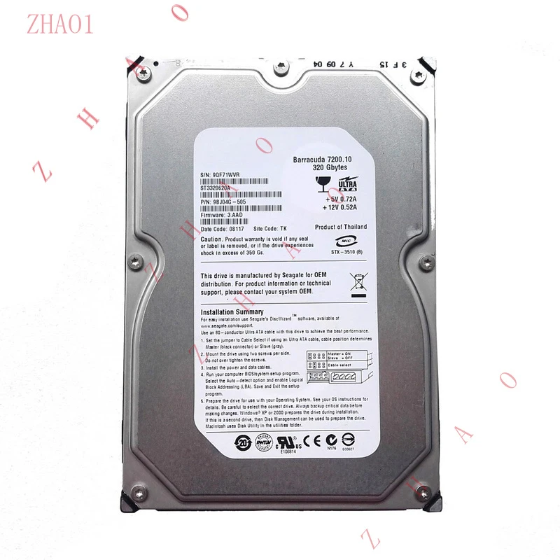 Z para Seagate Barracuda 320GB ST3320620A 7200RPM IDE PATA 3.5" Disco Rígido para Desktop