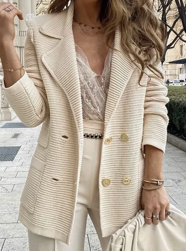 Single Piece Suit 2023 Autumn and Winter New Fashion Casual Elegant Monochrome Striped Cardigan Jacket Women's Clothing