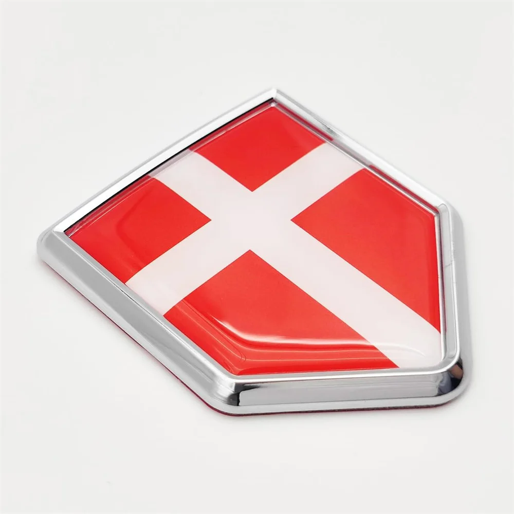 Denmark Flag Sticker Car Decorations Chrome Shield Flag Embroidery  For Cars  Compatible  motorcycle with Vehicles Trucks SUV RV