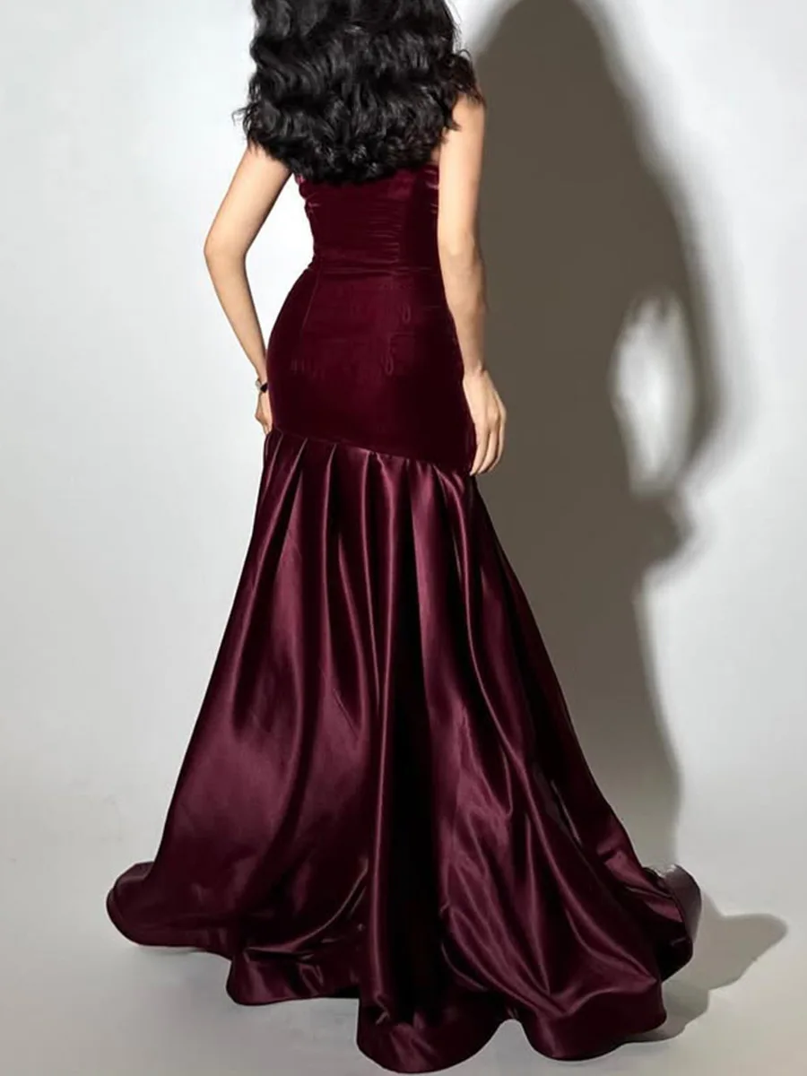 فساتين سهرة رسمية أنيقة من الساتان المخملي الأرجواني مخصصة حورية البحر العربية ذيل السمكة للحفلات الراقصة للنساء رداء حفلات رسمي 2025