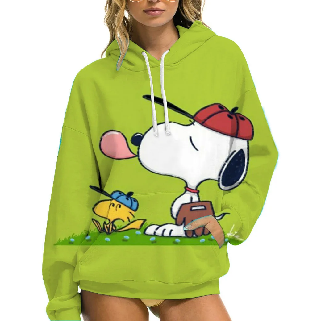Snoopy Simple lettre sweat à capuche imprimé femmes chaud laine à capuche mode sweat à capuche décontracté automne ample col rond vêtements pour femmes