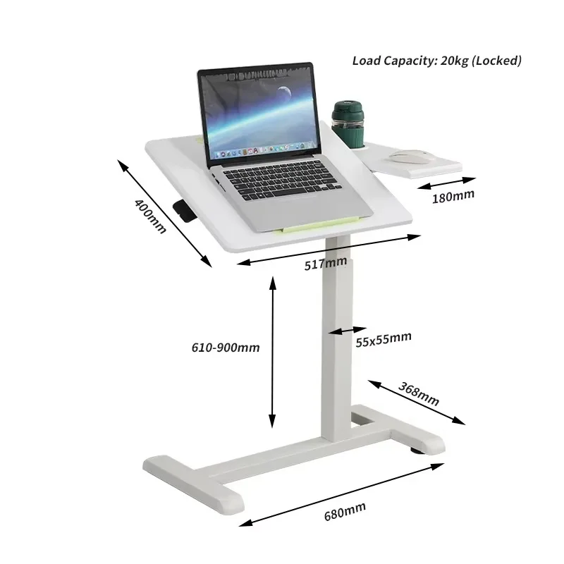 Laptop desk bed pneumatic pneumatic spring - 60 to +60 angle tilt tabletop adjustable height roller bed