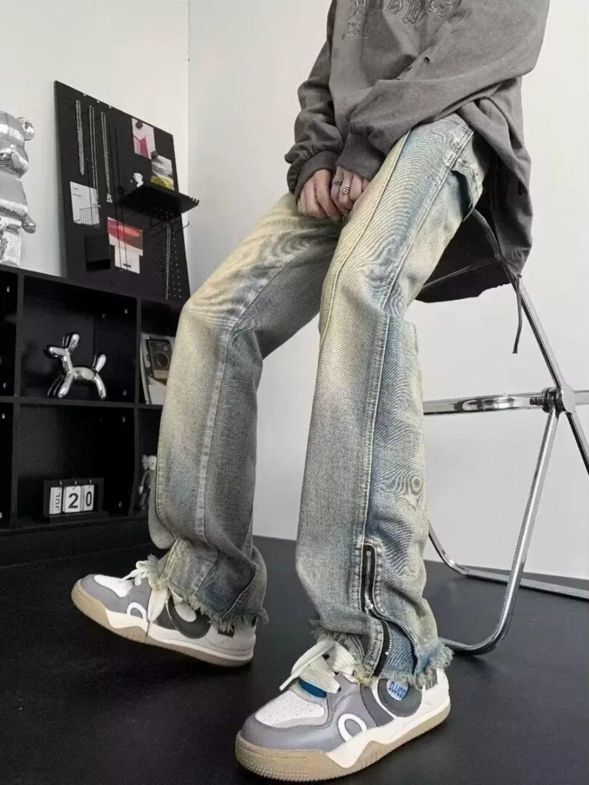 الأمريكية الرجعية الطين عمال الجينز الرجال الصيف تصميم حساسة صغيرة فيبي شارع العليا العصرية فضفاض طماق أنبوب مستقيم