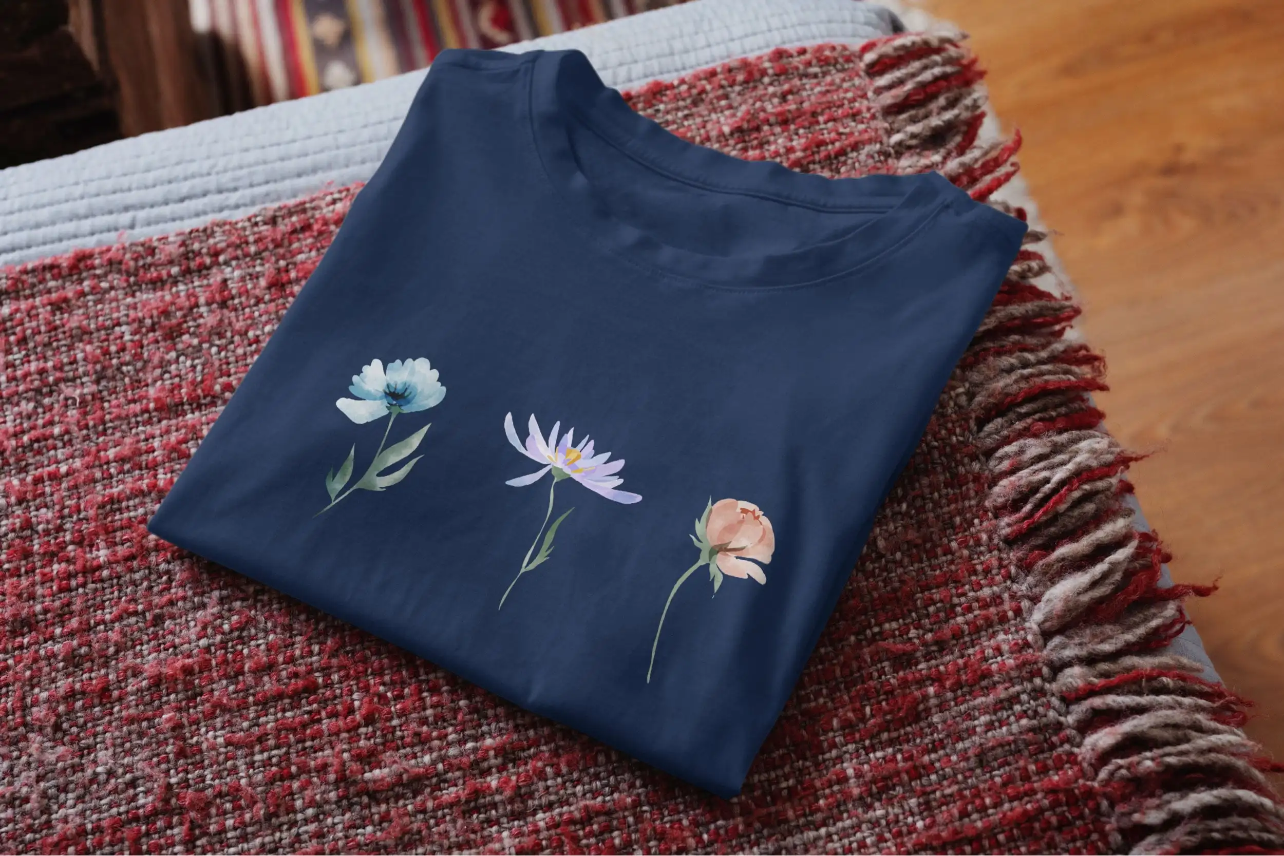 Organic Cotton T Shirt Three Flowers Sustainably And Fairly Produced For Women Men With A Flower Motif