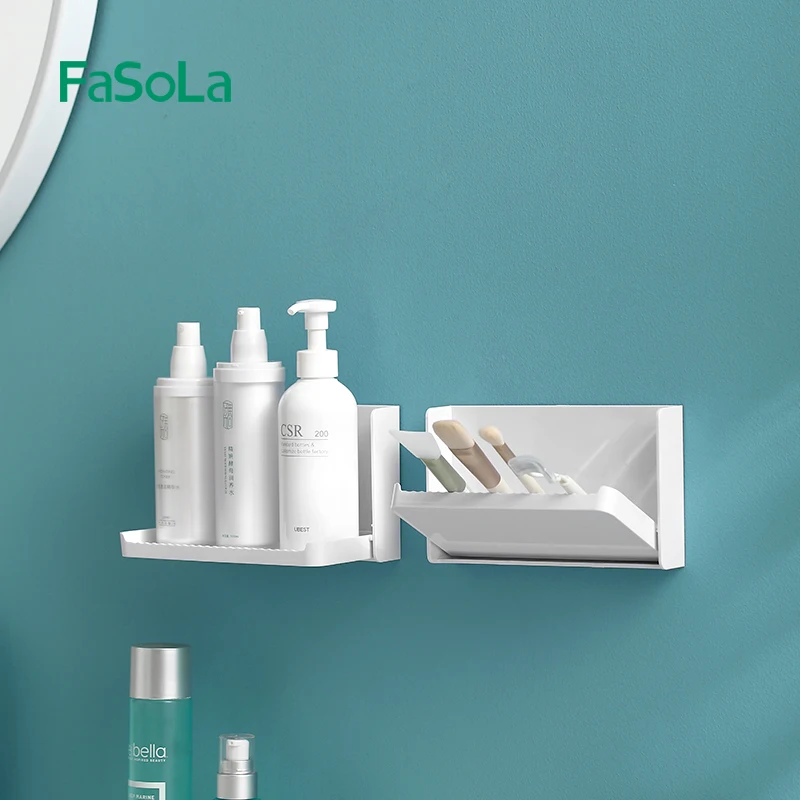 FaSoLa Floating Shelf For Wall Foldable Bathroom Organizer Shelf Wall Mount Shelf For Phone Remote Adhesive Folding Shelf