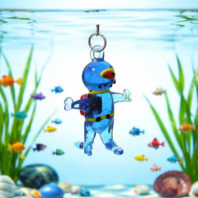 

Cute Mini Diver Glass Pendant Handmade Frogman Charm DIY Aquarium Decor Accessory Fish Tank Ornament Perfect Holiday Party Gift