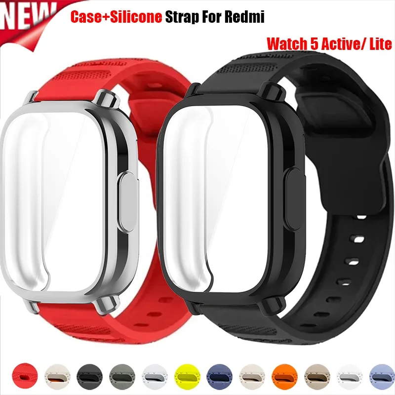 Hülle + Armband + Film für Xiaomi Redmi Watch 5 Active/5 Lite, vollständiger Bildschirm, TPU-Schutzhülle und atmungsaktives Silikon-Sportarmband