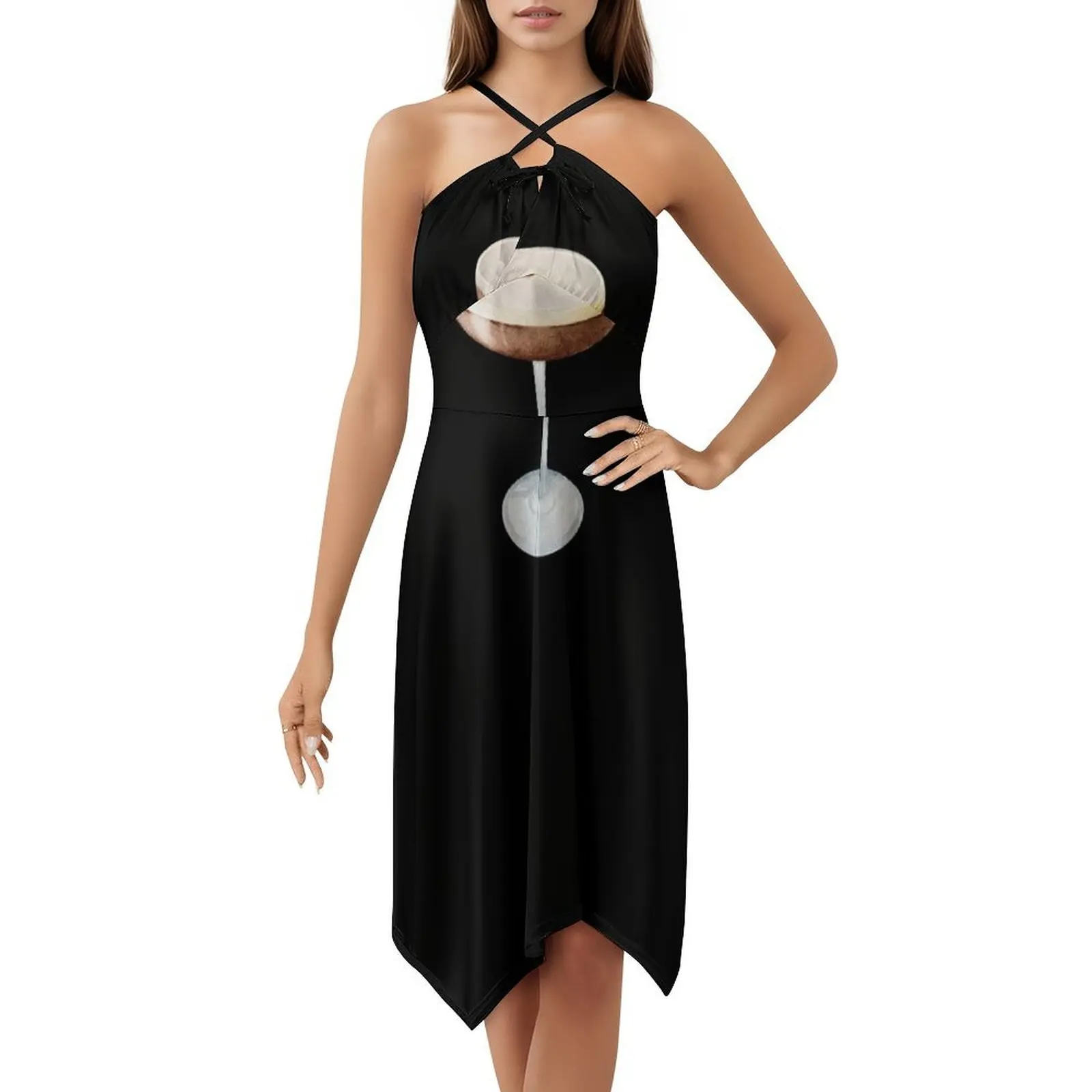 エスプレッソカクテルボヘミアンノースリーブドレス女性用プリントビーチパーティードレスエスプレッソチョコレートコーヒードライダーティーイブニング