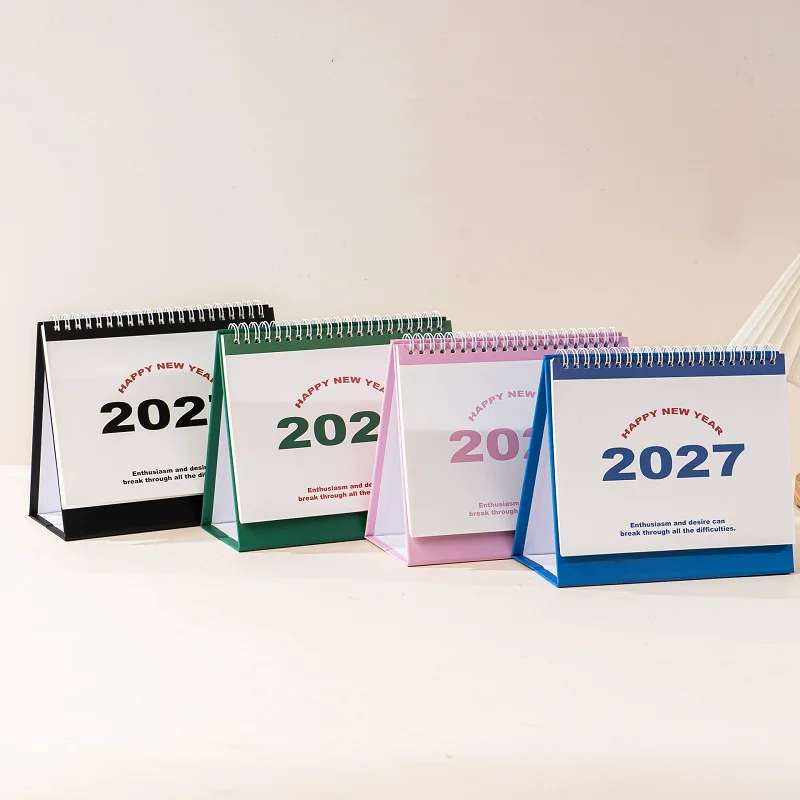 Minimalist 2027 Desktop Calendar Multi Color Flip Stand Monthly Schedule Planner Binding Table Calendar For Office Home
