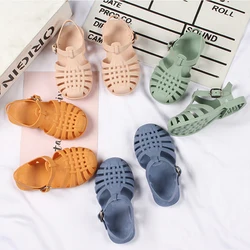 Summer Boys And Girls PVC Roman Sandals Fashion Hollow Out Daily Wear Flat Baby Sandals