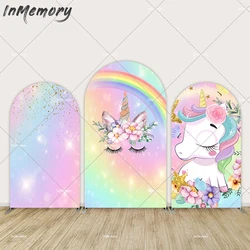 Glitter Rainbow Unicorn Arch Cover Backdrop Wall for Kids Birthday Party Decoration Supplies Flowers Kids Photo Background