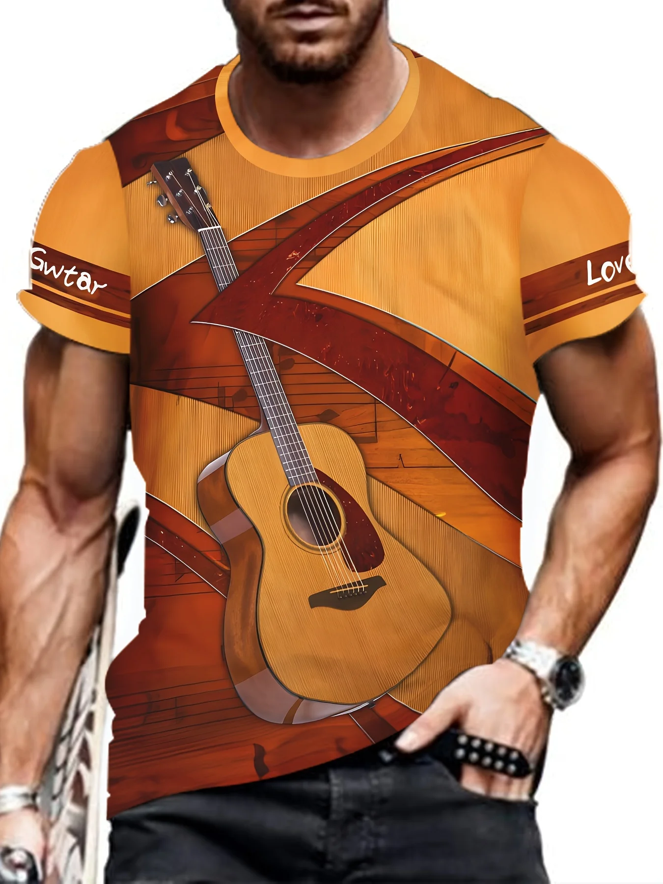 

2024 New Men's Guitar Printed Comfortable T-shirt