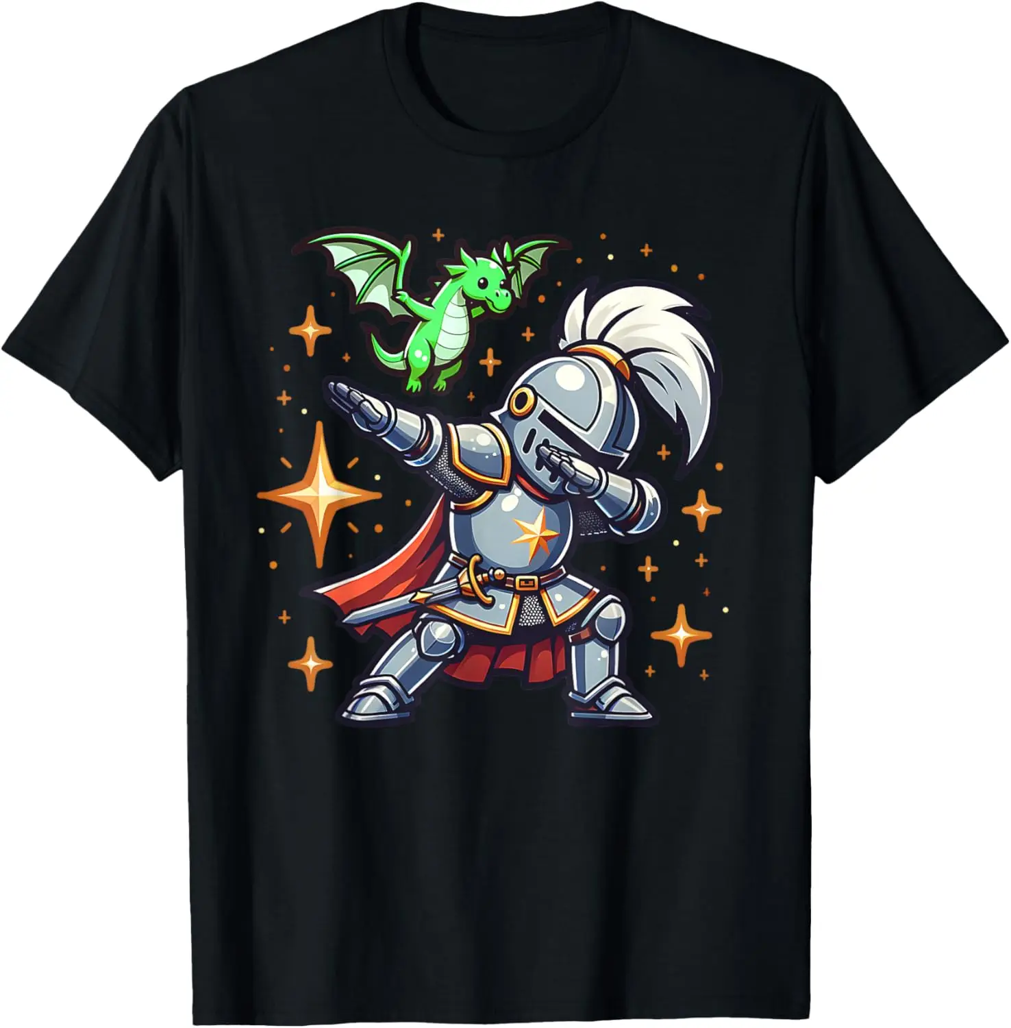 Ren Faire Dabbing Medieval Knight Dragon Funny Renaissance T-Shirt 100% Cotton Trendy Y2K Short-Sleeve Tee – Soft, Quick-Drying,