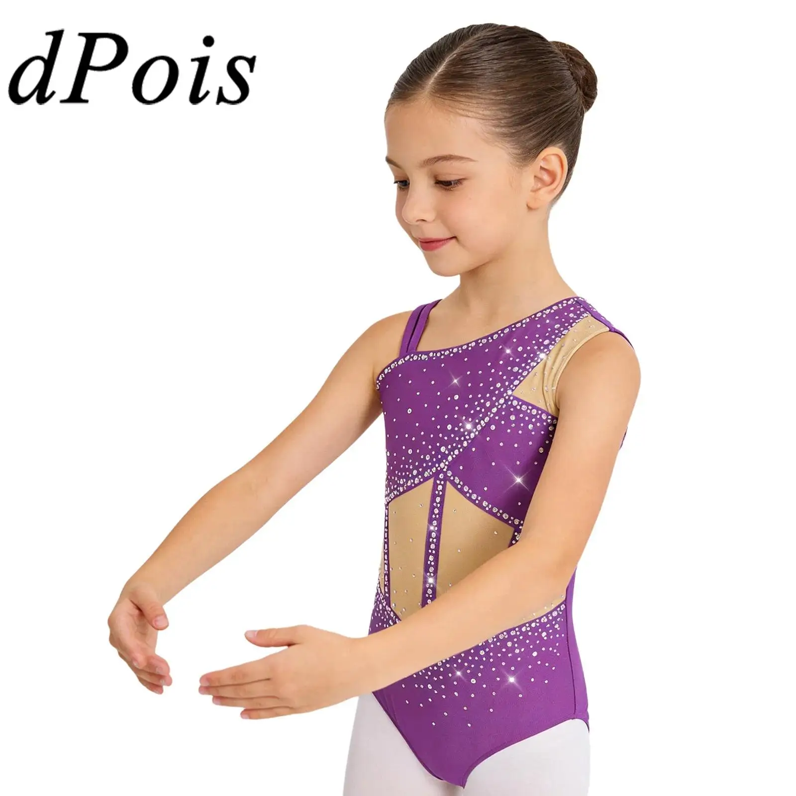 

Детские гимнастические купальники для девочек с цветными блоками, блестящими стразами, без рукавов, для фигурного катания и художественной гимнастики