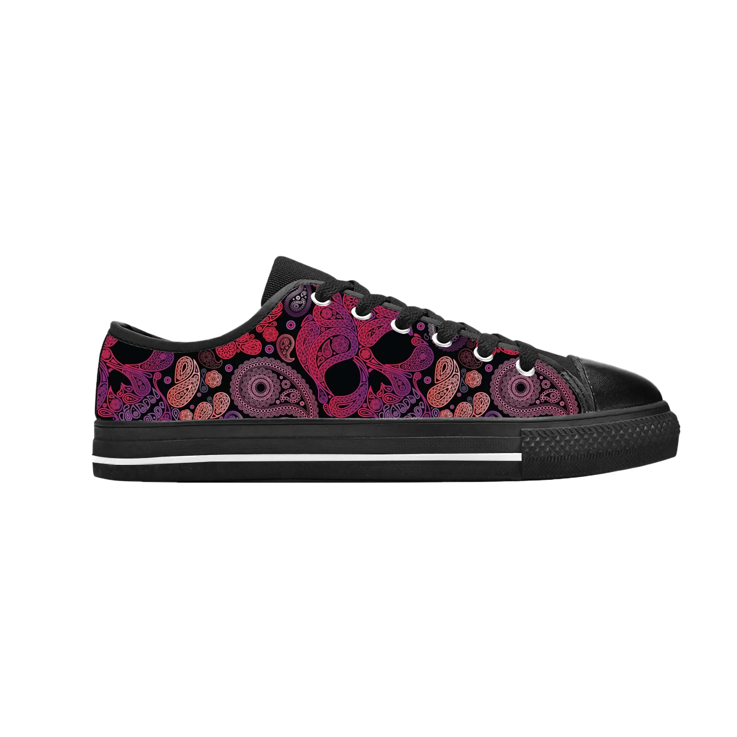 

Sugar Skull Paisley Skeleton Goth Gothic Horror Casual Cloth Shoes Low Top Comfortable Breathable 3D Print Men Women Sneakers