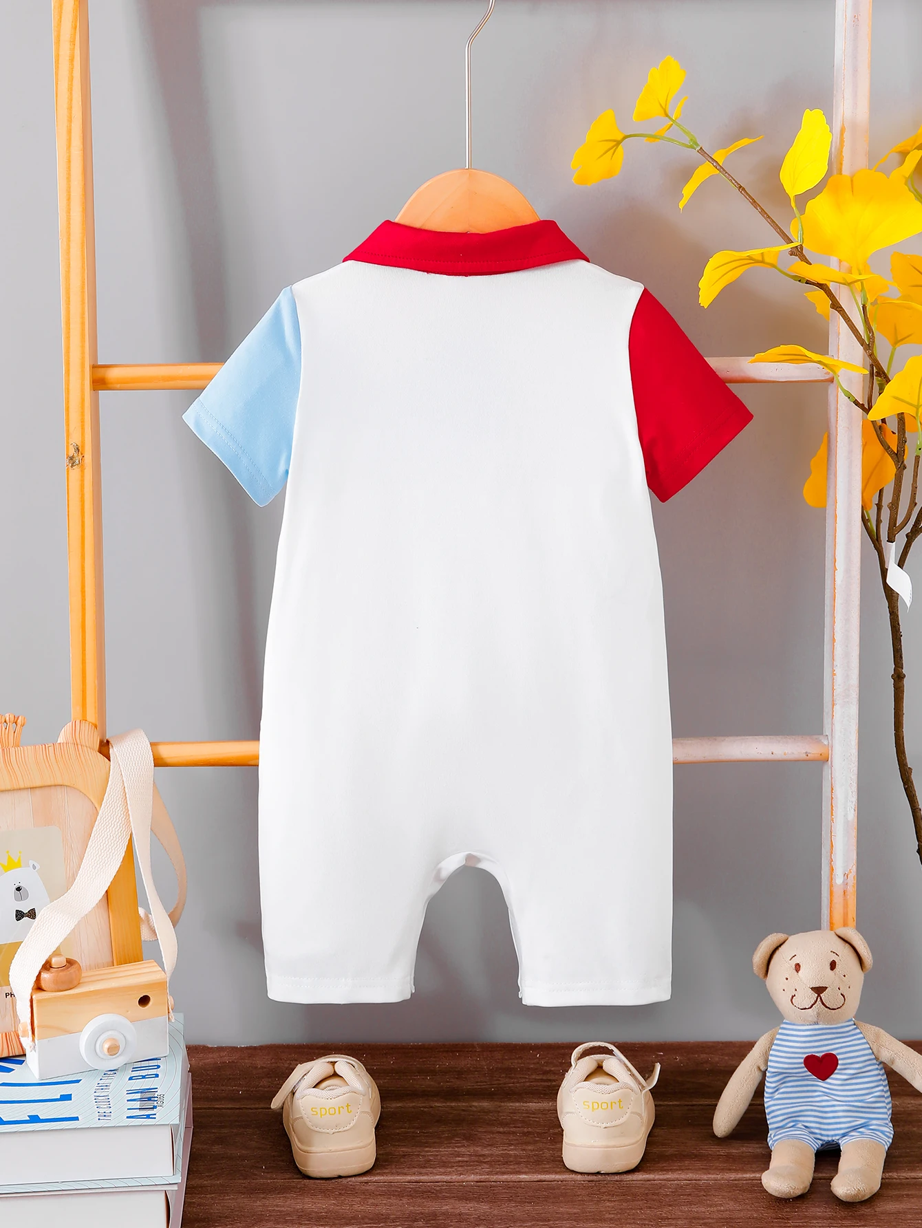 Summer Infant Boy's Space Theme Polo Neck Romper Astronaut Print Contrast Color Sleeve Harem Pants Toddler Casual Crawler Suit