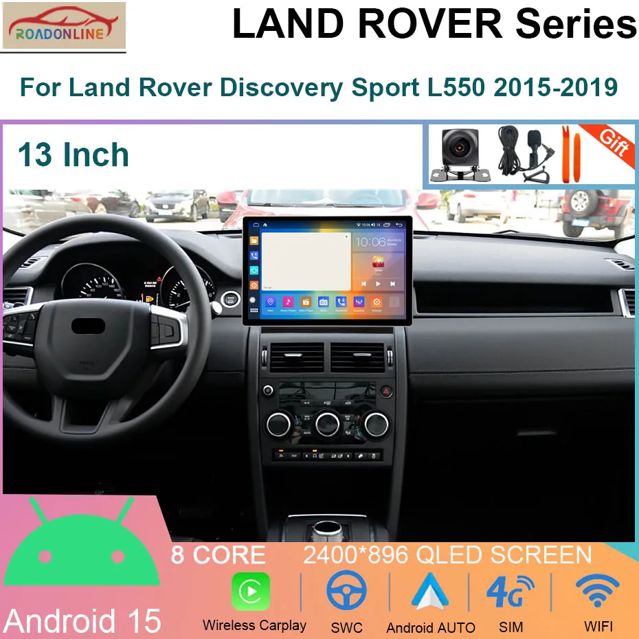 

13-дюймовый автомобильный радиоприемник Android 14 для Land Rover Discovery Sport L550 2015-2019, мультимедийный видеоплеер, GPS-навигация, головное устройство
