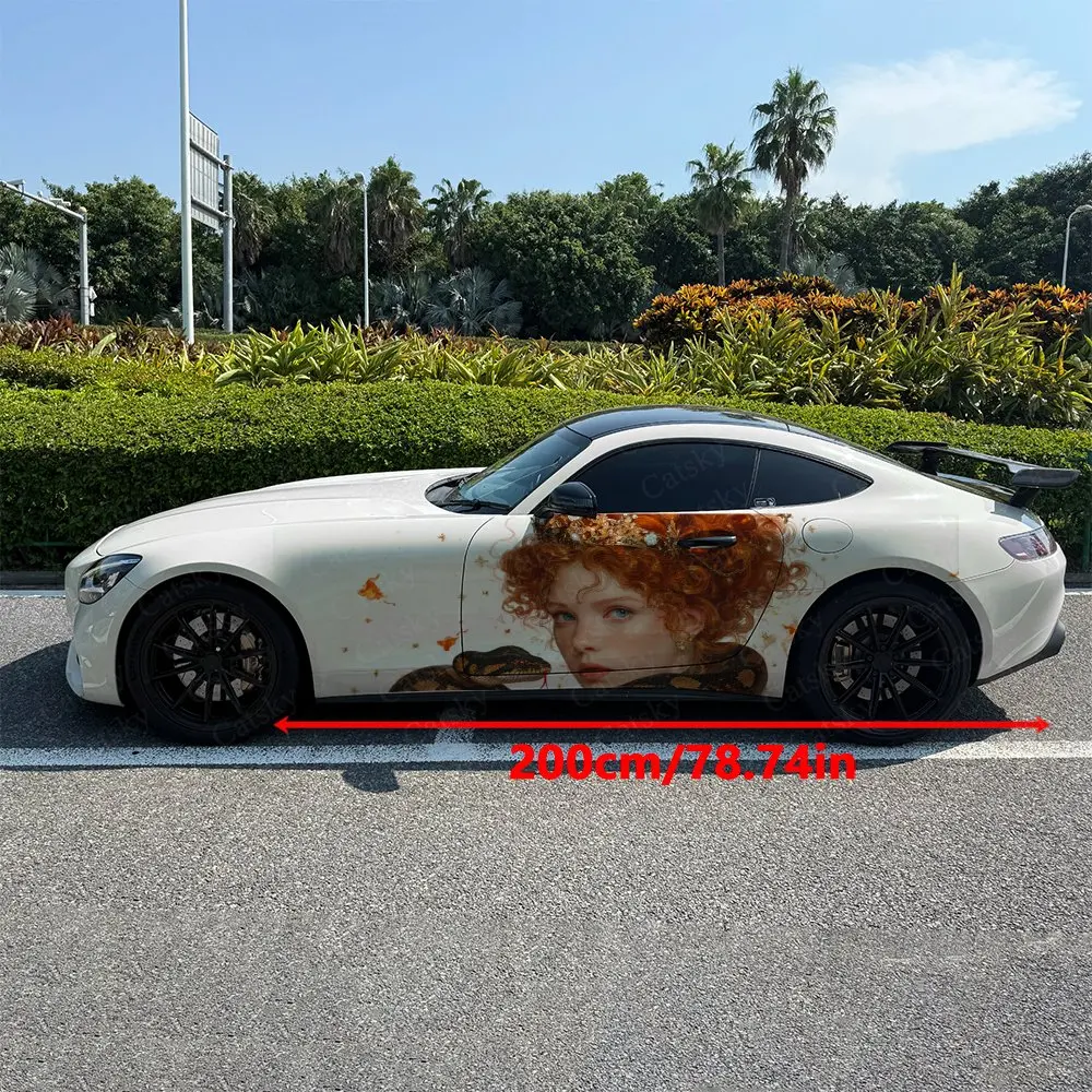 2pcs Fantasy Portrait Snake Car Side Wraps, Self-Adhesive PVC Waterproof & Scratch-Resistant Stickers, Car Accessory Gift