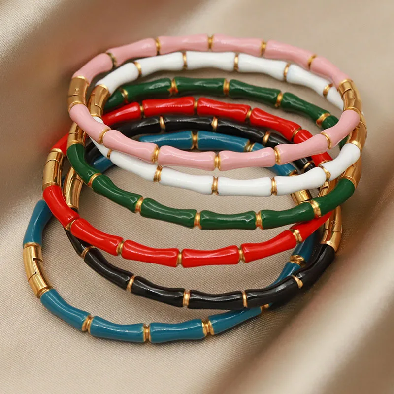 Stainless Steel Metal Multicolor Bamboo Bangles&bracelets for Women Fashion Brand Jewelry Simple Style Bangles Accessories