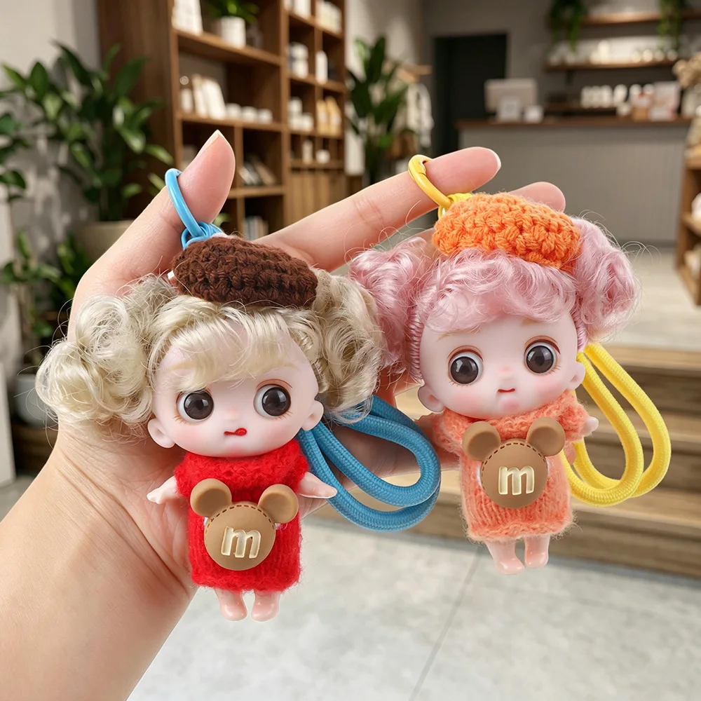 1/12 Cartoon Curly Hair Playful Maruko Doll Keychain Joint Movable 10cm Loli OB11 Doll For Car/Bag Keychain Exquisite Doll Charm