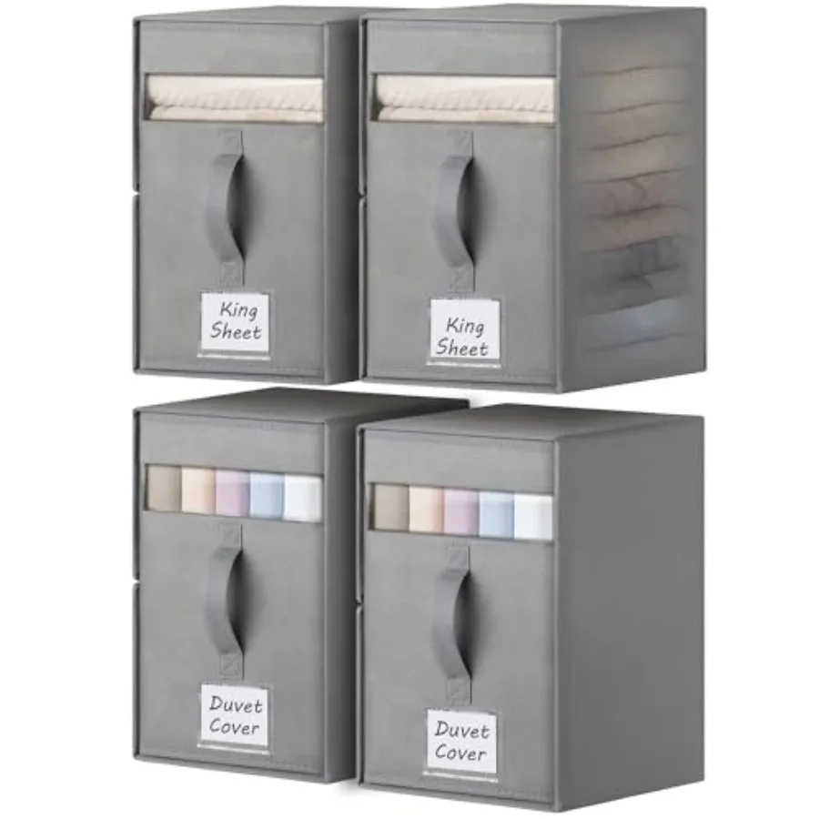 

Набор из 4 больших органайзеров для постельного белья FGNTWP, для хранения простыней размера King и Queen, складные органайзеры для белья в шкафу