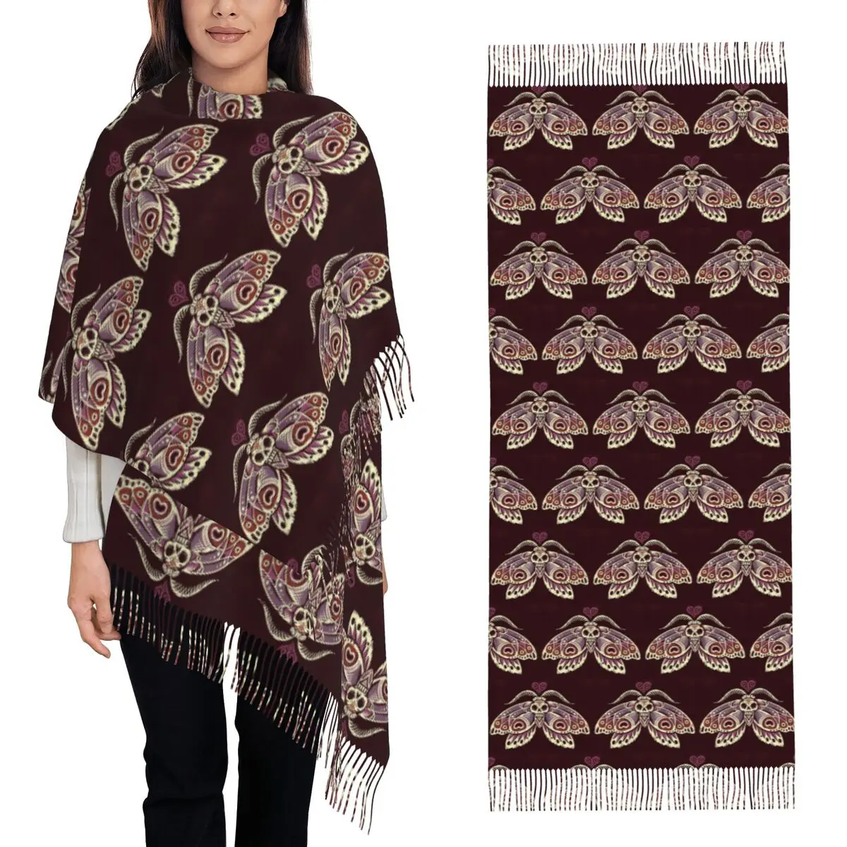 

Эзотерическая цикада и мотылька, ведьма, небесный шарф с рисунком Солнца и Луны, шарфы с кисточками для женщин, шали и накидки, большая шаль