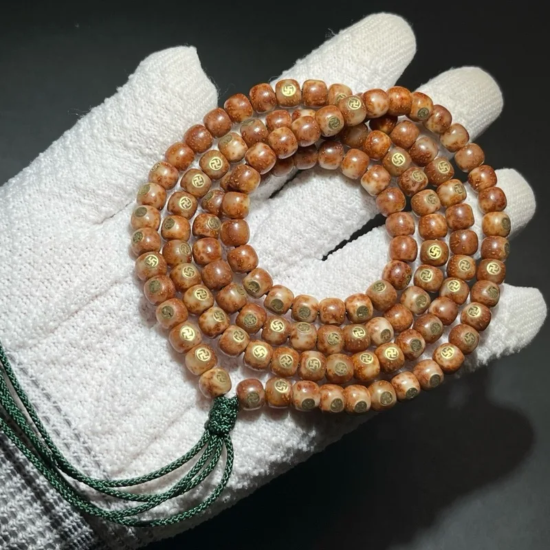 Jade-Like Hainan-Moon Bodhi Bracelet With 108 Pink Old-Style Beads Necklace