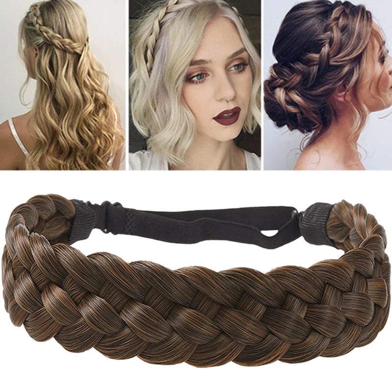 Fashion Braids Twist Elastic Hair Headband with Adjustable Belt Synthetic Woman Black Gold Hair Style Braided Headband Hairpiece