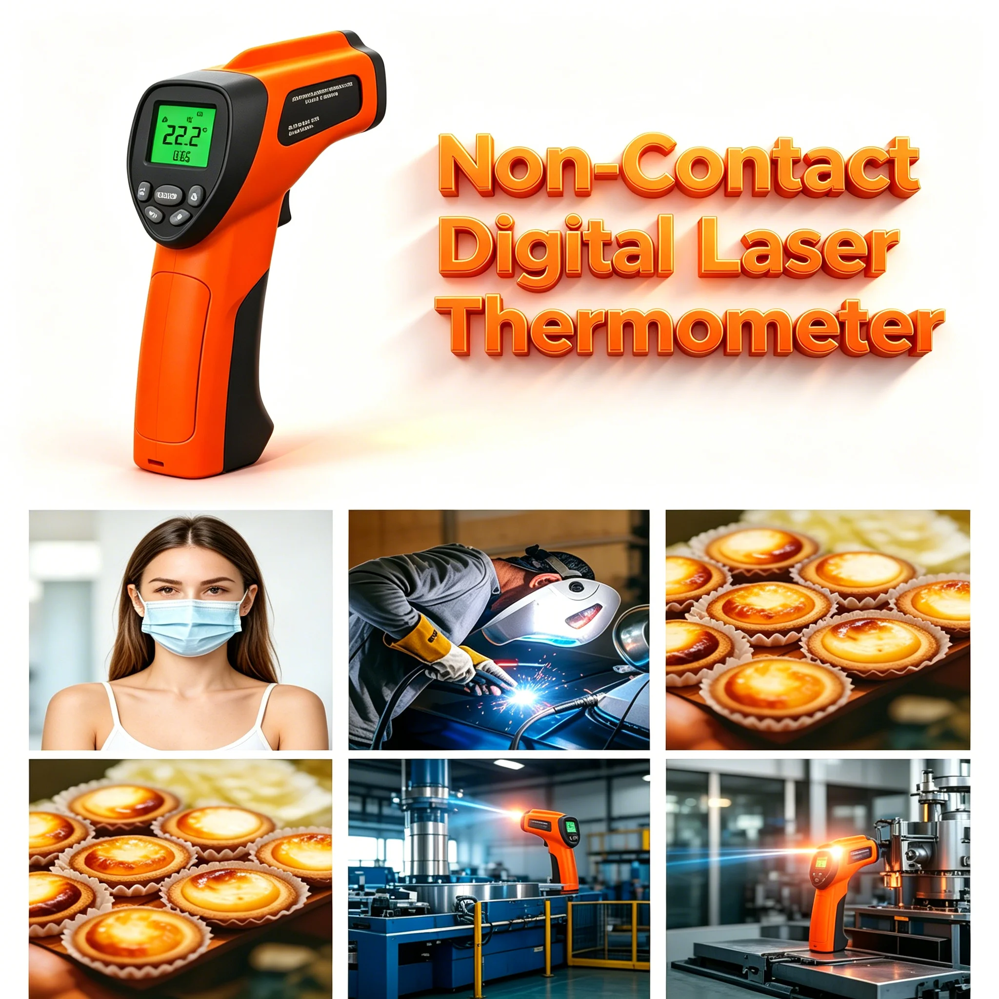 -50~550°C Infrared Laser Thermometer, Non-Contact Temperature Gun with Adjustable Emissivity for HVAC & Industrial Kitchen
