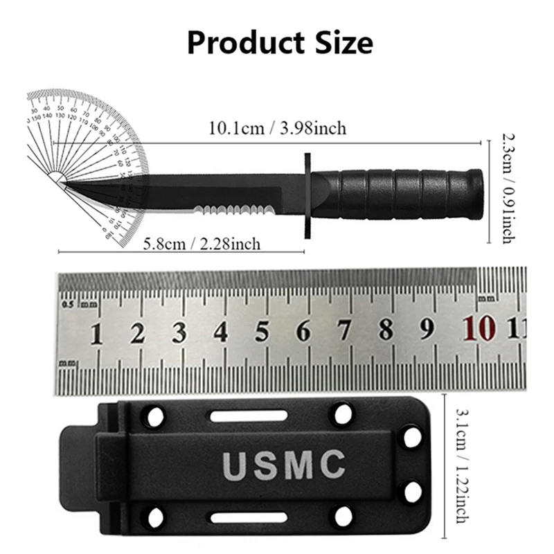 New EDC Black Stainless Steel Sharp Pocket Knife Fruit Knife Outdoor Camping Tools Unpacking Knife With Bead Chain and Sheath