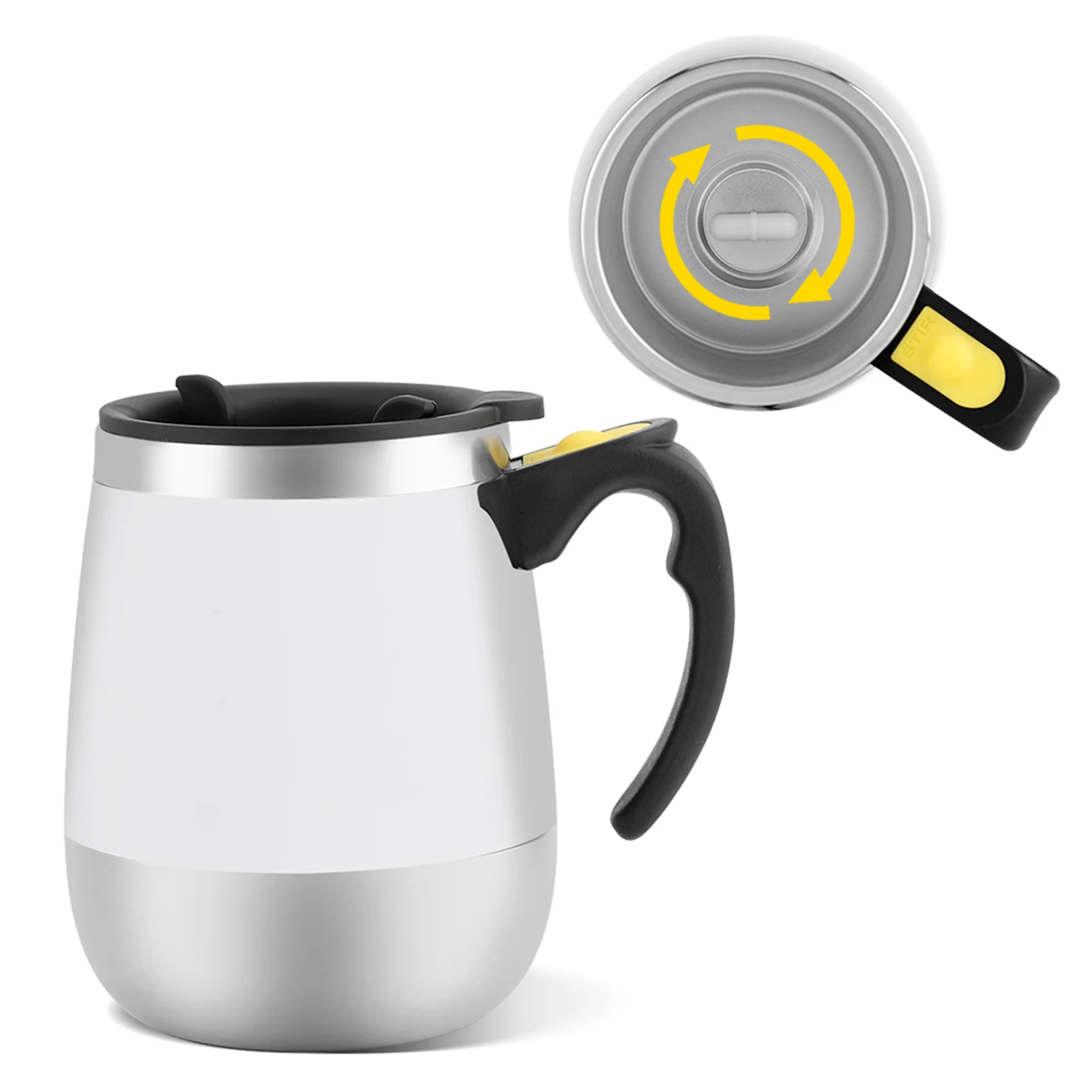 전기 스테인리스 스틸 커피 머그 자동 믹싱 컵, 음료 빠른 용해를 위한 자석 교반 기능 포함 휴대용 머그