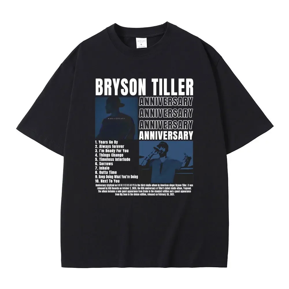 Hip Hop Casual Oversized Tshirt Men's Vintage Short Sleeve Tees Rapper Bryson Tiller ANNIVERSARY Album Cover Graphic T-shirt Men