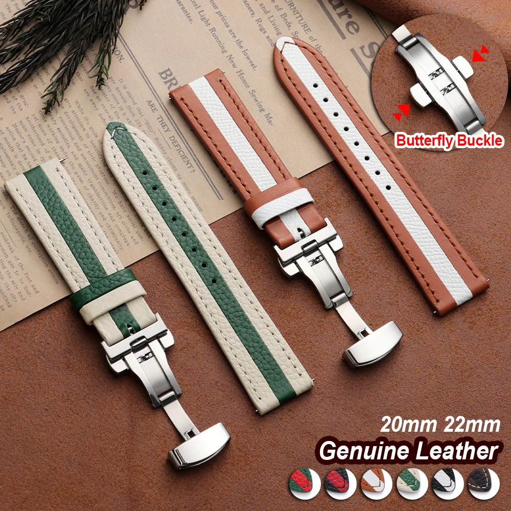 

Genuine Leather Watchbands 20mm 20mm Leather Watch Strap Band Butterfly Buckle Quick Release Bracelet for Seiko for Omega