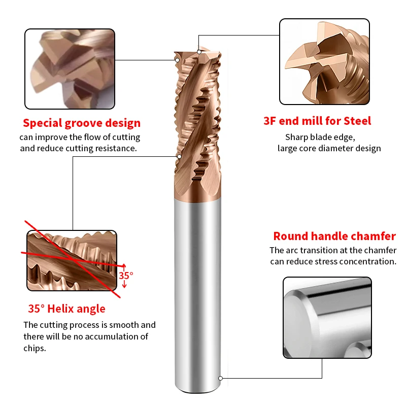 KARBEIDE Carbide Roughing End Mills - 4 Flute TISIN Coated,for Milling Alloy Steels, Hardened Steel,Metal