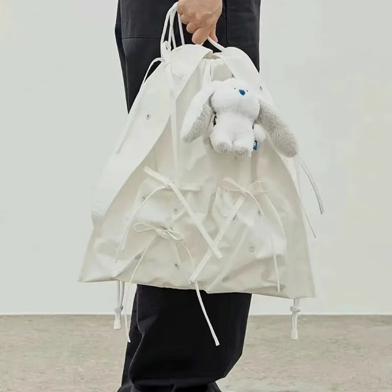 Mochila coreana con cordón y Orejas de conejo para mujer, bolso informal de gran capacidad, de Color sólido, de viaje