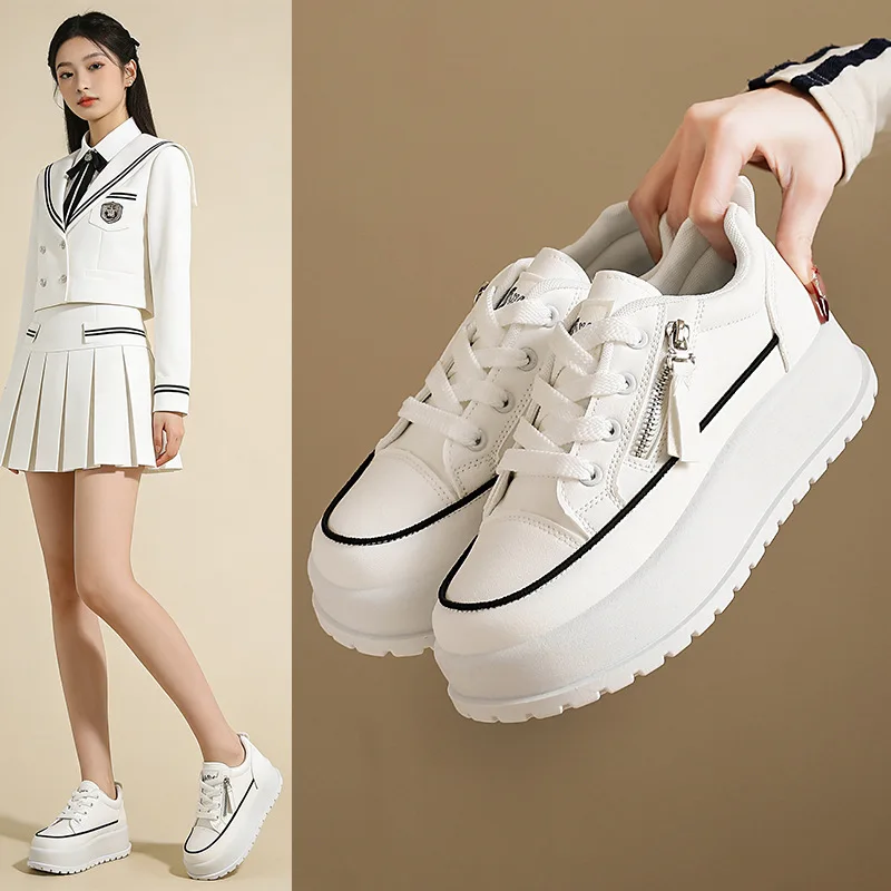 

Women's casual shoes 2026 spring breathable and comfortable casual shoes with thick soles and raised canvas shoes