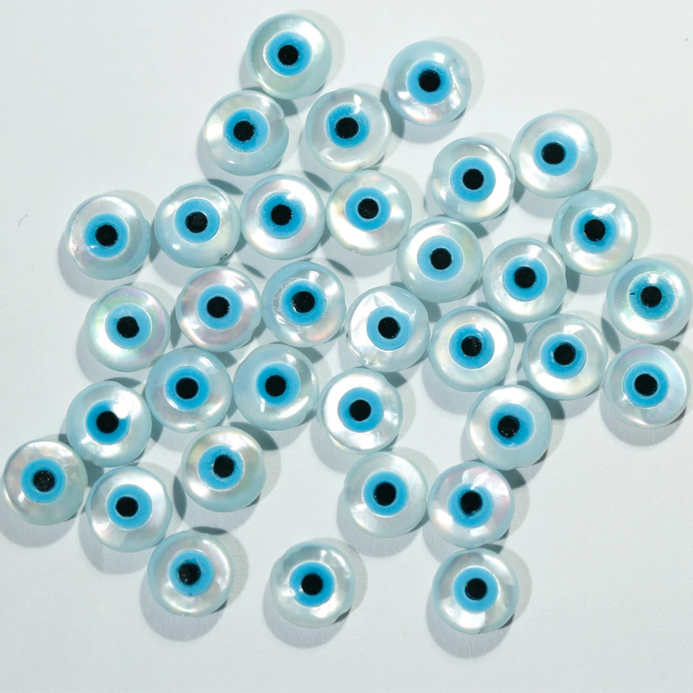 Cuentas de mal de ojo blanco para pulsera, cuentas redondas de nácar, fabricación de joyas, 10mm