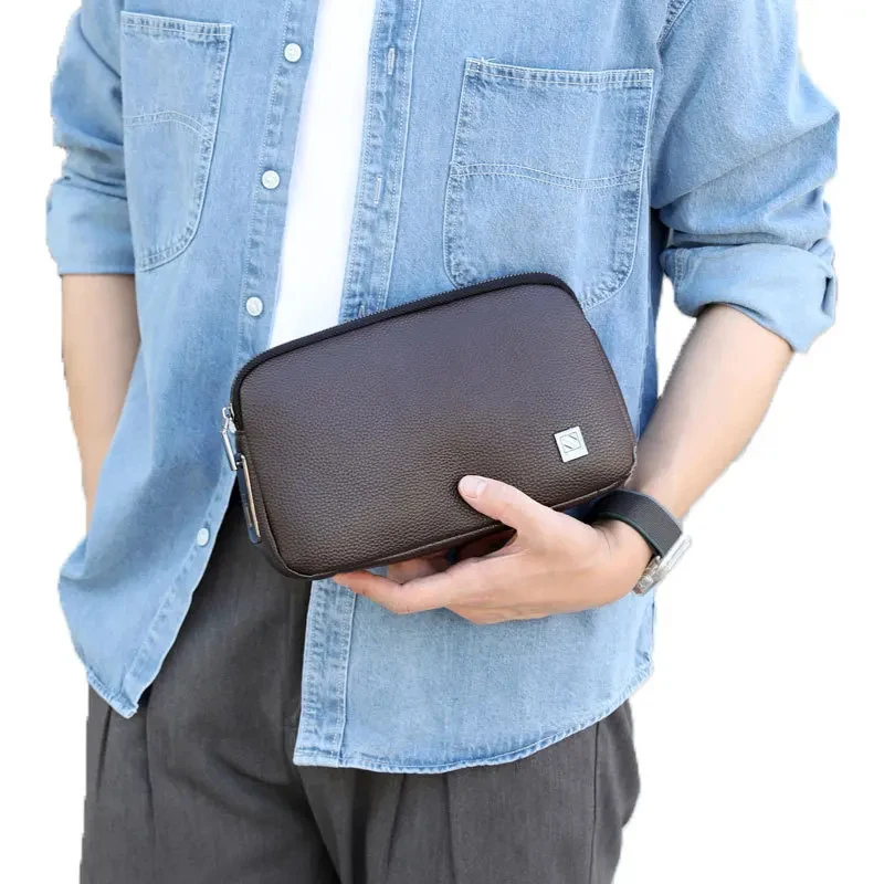 Genuine cowhide Men's Handbag Business Leather Briefcase Large Capacity Smart Anti-Theft Mobile Password Casual Wallet