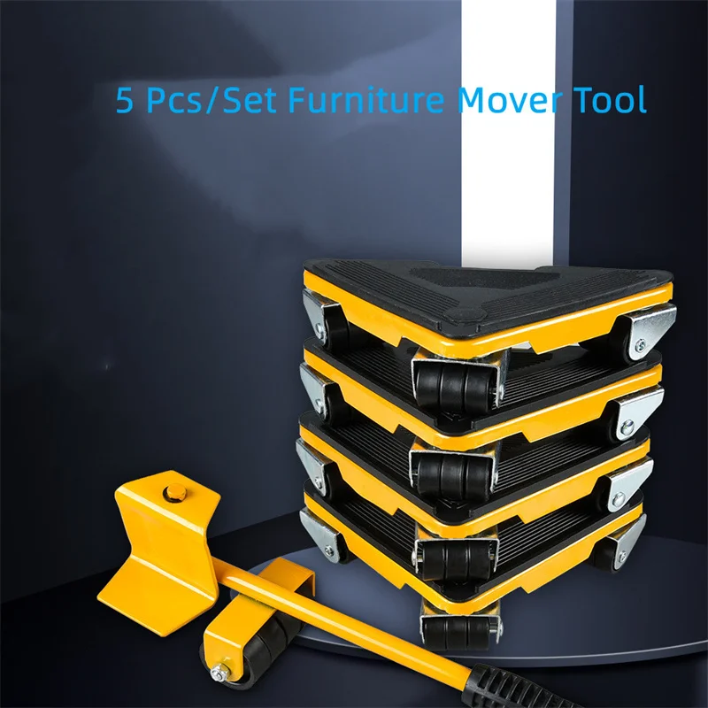 5 Pcs/Set 1500KG Furniture Mover Set Furniture Mover Tool Transport Lifter Heavy Stuffs Moving Wheel Roller Bar 4 Wheeled Hand