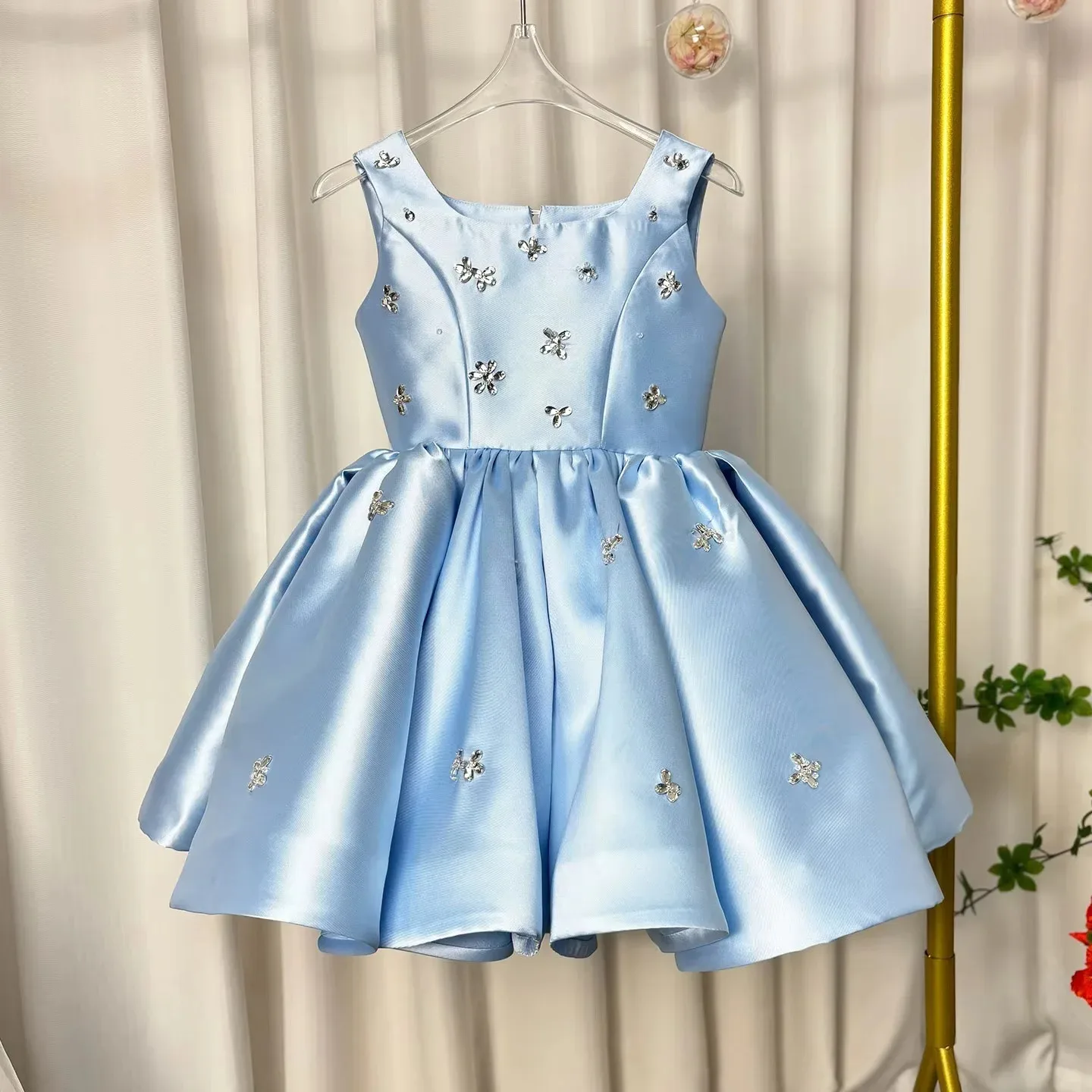 

Blue Flower Girl Dresses for Wedding Crystal Sleeveless Receptions Parties Holiday Celebrations Birthday Party Gowns Customized