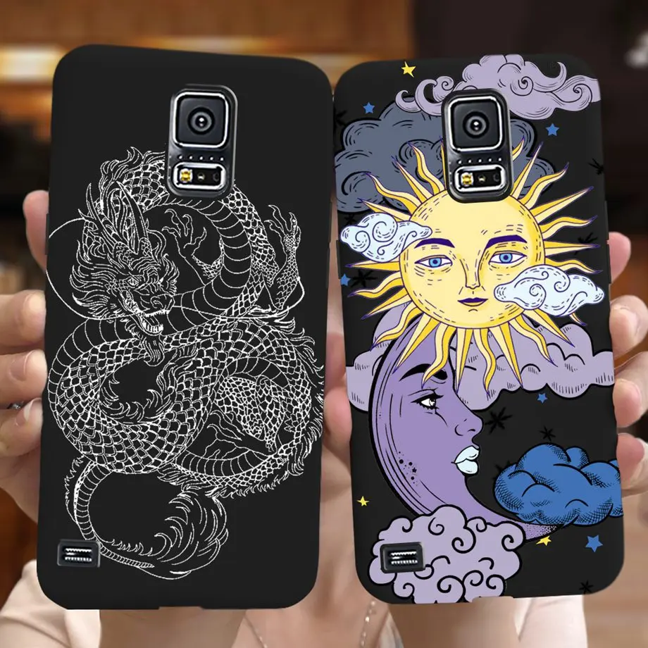 Black Case Cover For Samsung S5 Case G900F 5.1 inch Feather Cartoon Dragon Astronaut Pattern Fundas Samsung Galaxy S5 Bumper