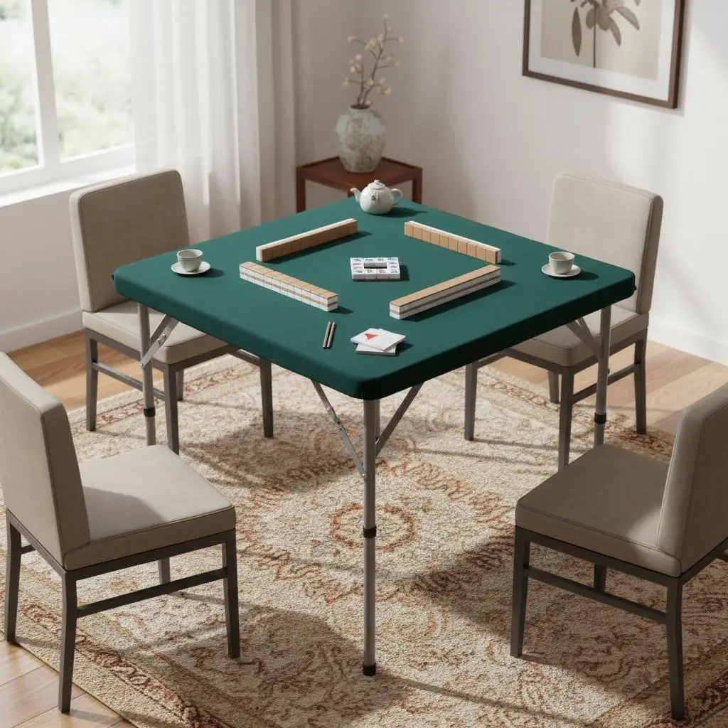 

Стол для маджонга, складной на две части, для 4 игроков, с износостойкой зеленой столешницей, портативный квадратный стол для домино с двойным сложением